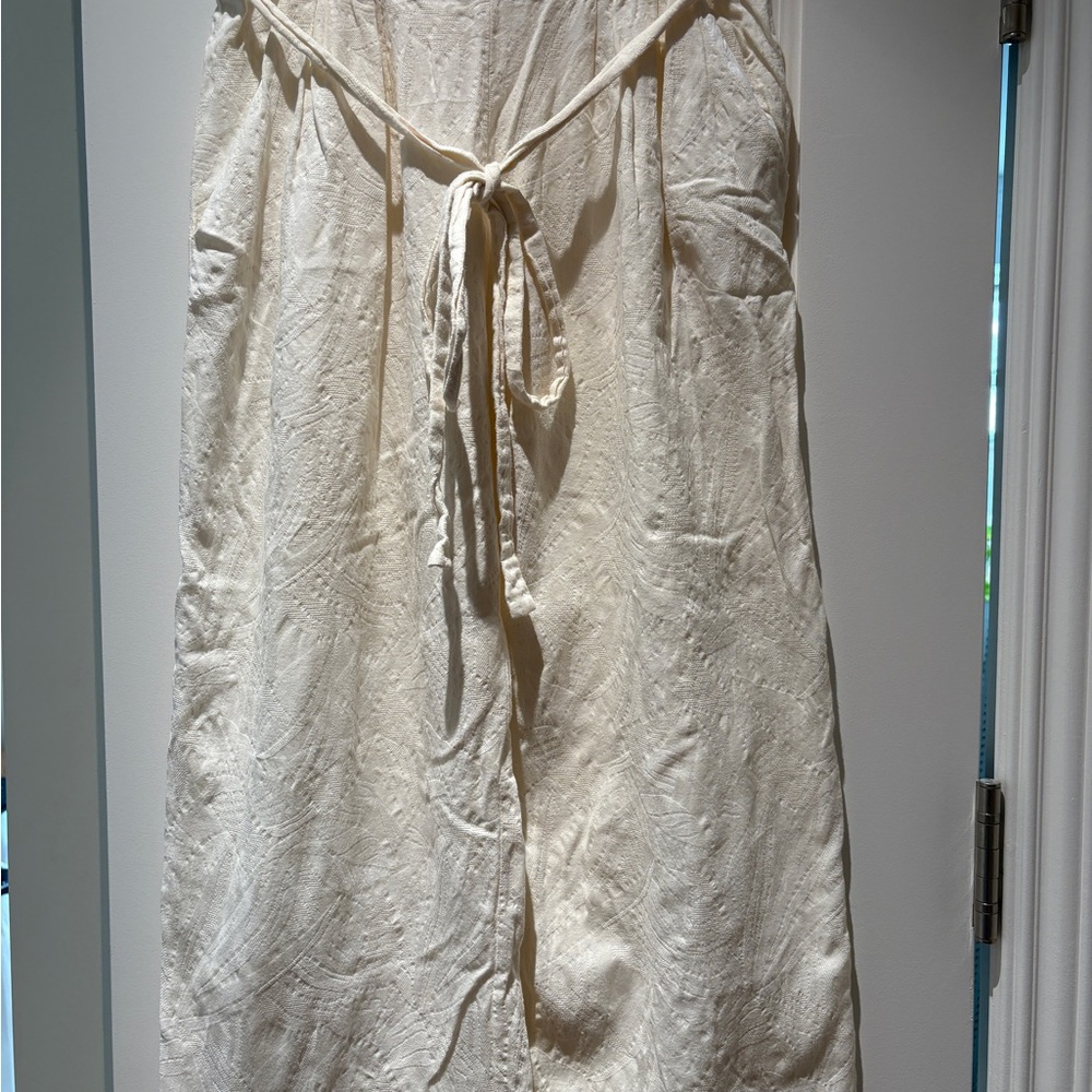 Mara Hoffman Ivory Textured Wide-Leg Pants with Tie Waist